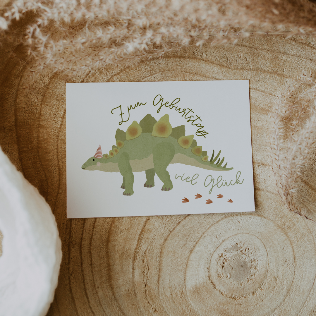 Postkarte Dino - Geburtstagsgrüße Stegosaurus