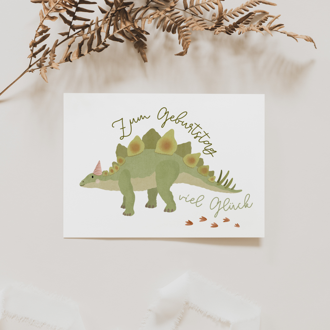 Postkarte Dino - Geburtstagsgrüße Stegosaurus