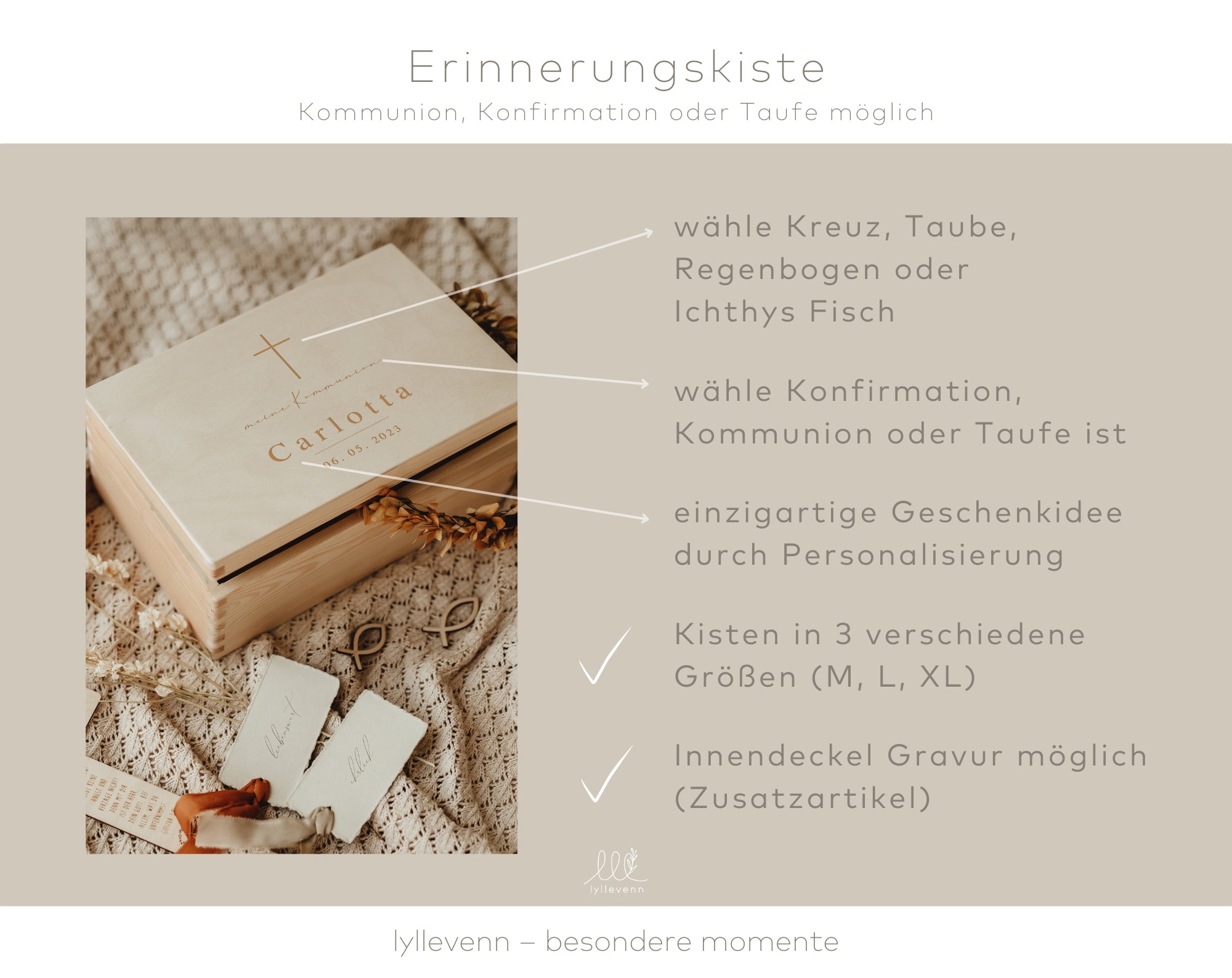 Erinnerungskiste personalisiert – Taufe, Kommunion, Konfirmation - lyllevenn