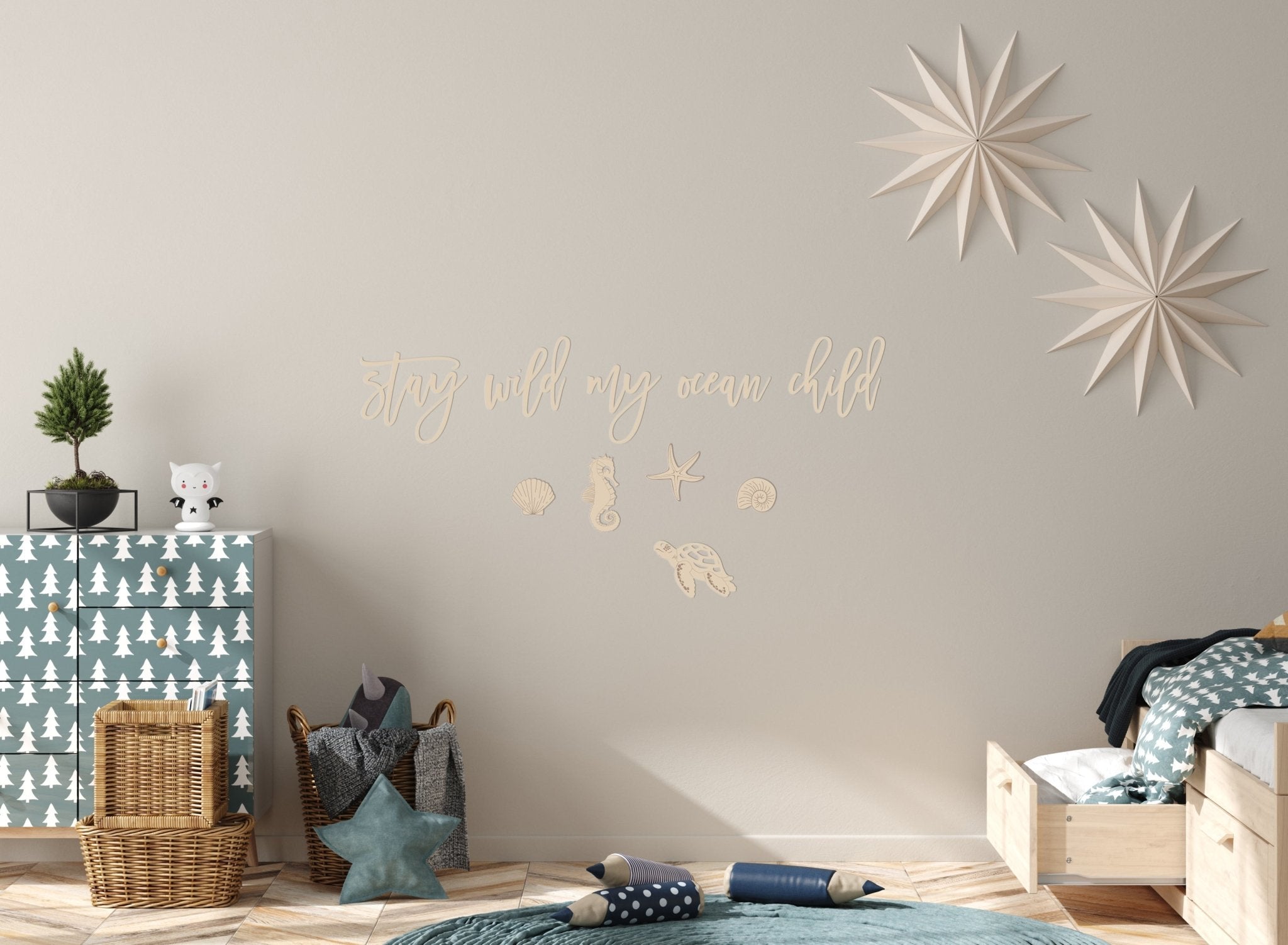 Wanddeko Holz Kinderzimmer | Stay wild my ocean child | XXL Sprüche | 3D Schriftzug | lyllevenn-store